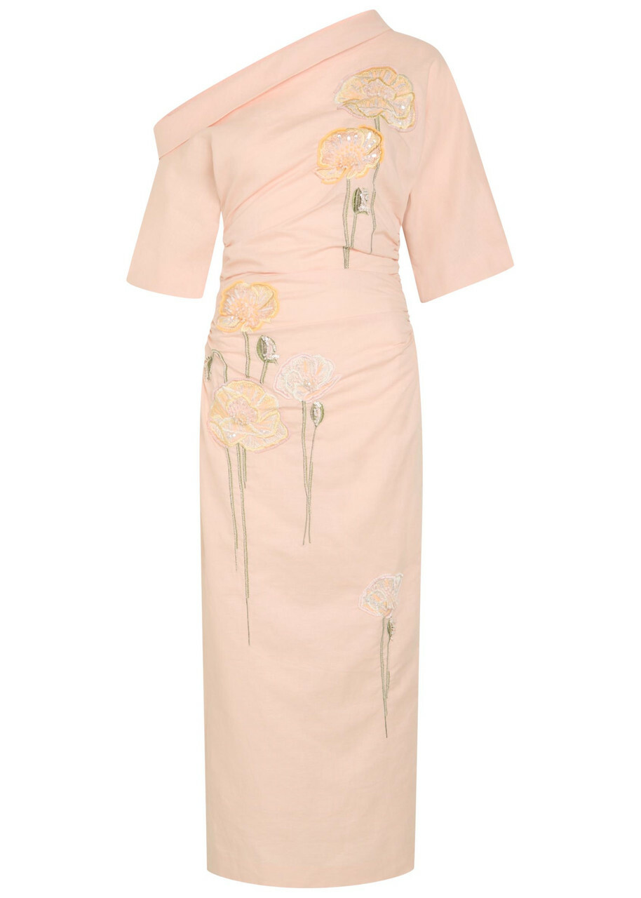 Bernadette Bowery Floral-embroidered Cotton-blend Midi Dress Pearl