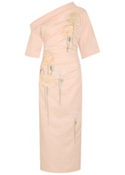 Bernadette Bowery Floral-embroidered Cotton-blend Midi Dress Pearl