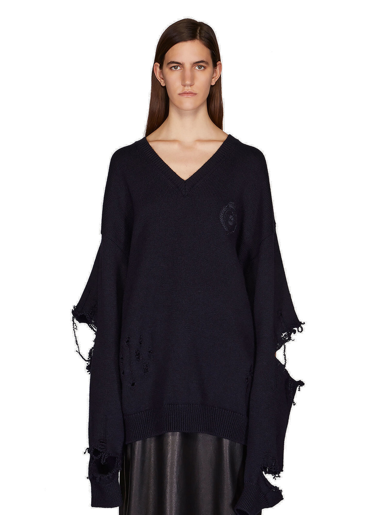 Destroyed V Neck Sweater in Grey Balenciaga