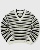 Ganni Striped Cotton Pointelle V Neck Multi - Womens - Pullovers