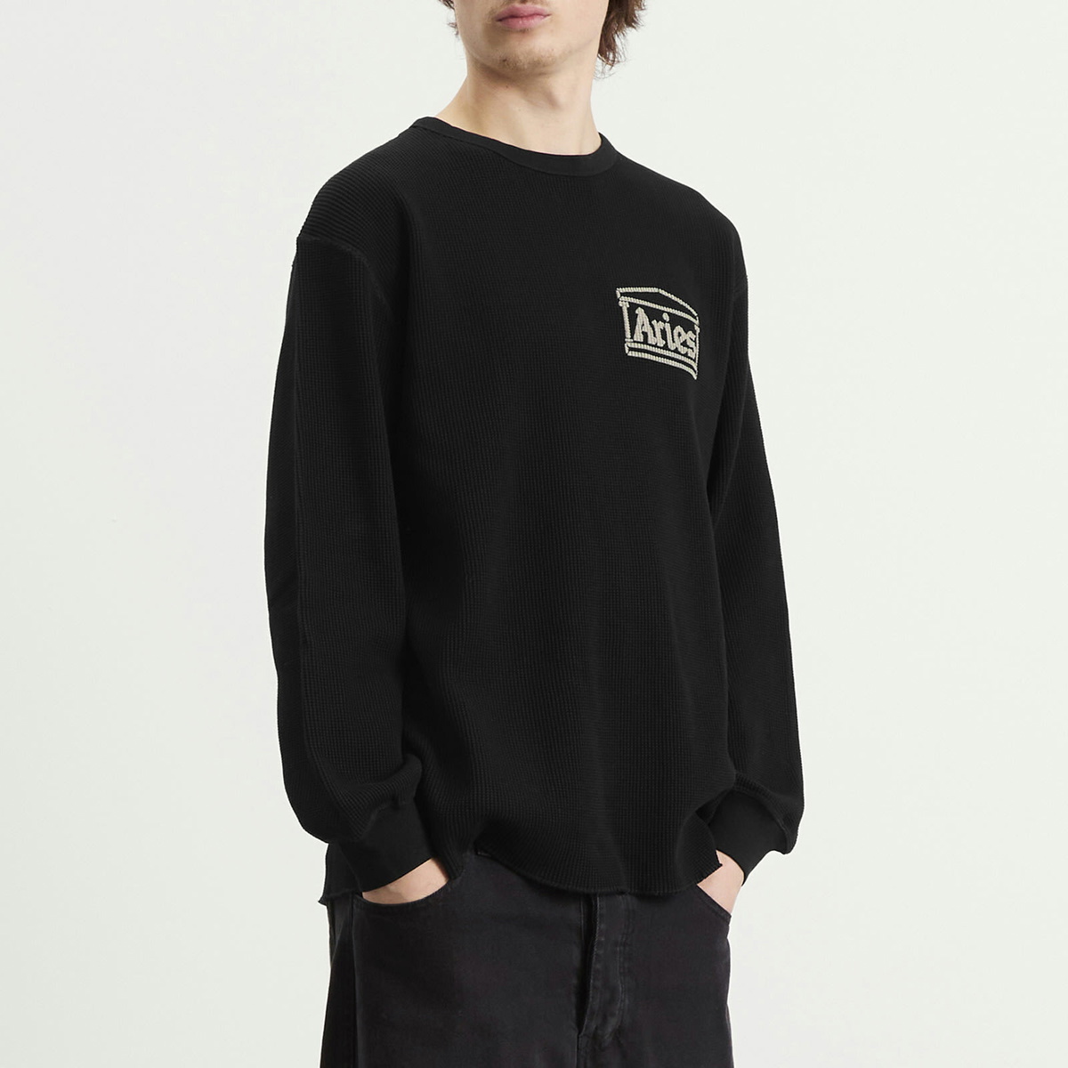 Aries Men's Reversible Temple Waffle Long Sleeve T-Shirt in Black