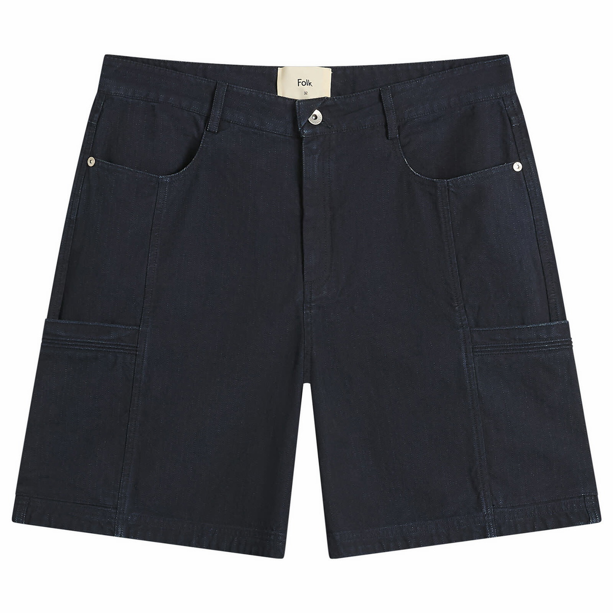 Folk Men's Lunar Jean Short in Deep Indigo Herringbone