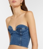 Magda Butrym Floral-appliqué denim bustier top
