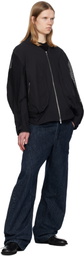 JiyongKim Black Draped Pocket Mesh Sleeve Bomber Jacket