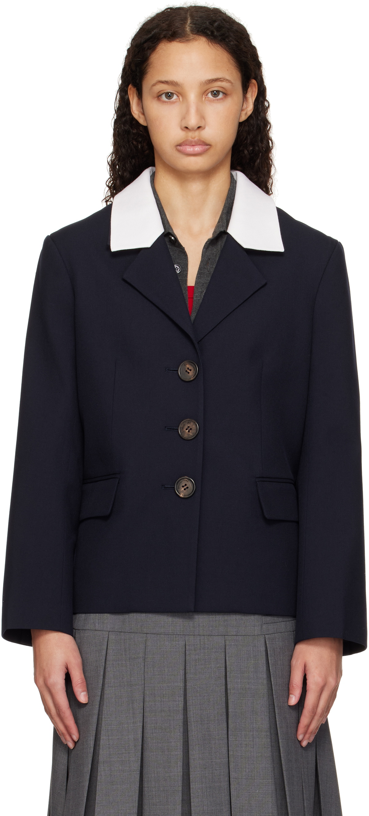 SHUSHU/TONG Navy Color Blocking Lapel Blazer