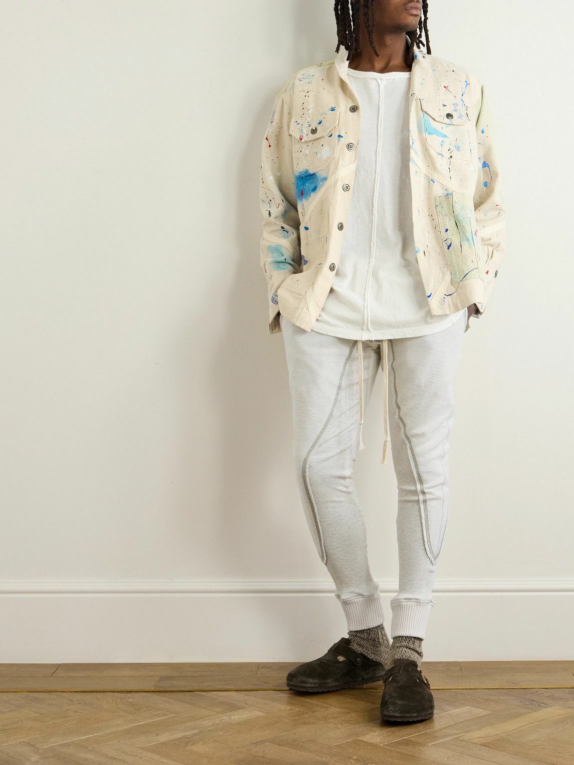 Greg Lauren - Slim-Fit Panelled Cotton-Jersey Sweatpants - Neutrals