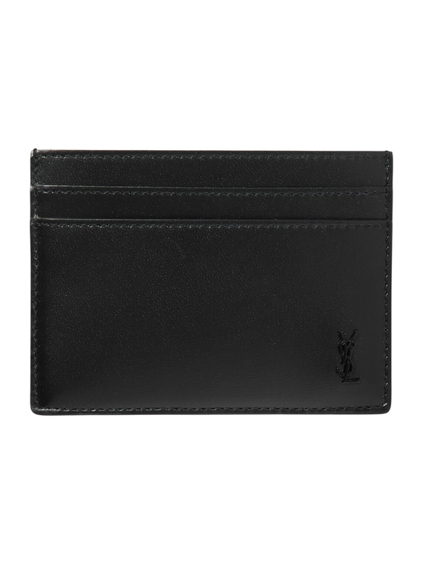 Photo: SAINT LAURENT - Tiny Cassandre Logo-Appliquéd Leather Cardholder