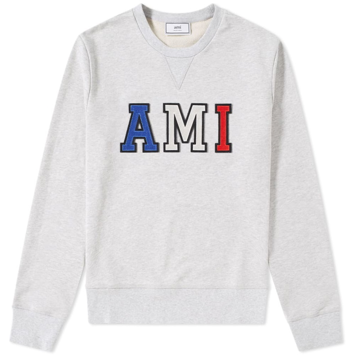 Photo: AMI Collegiate Tricolour Patch Logo Crew Sweat Grey
