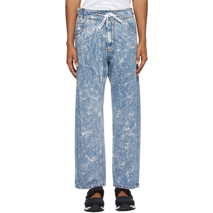 Photo: MSGM Blue Paint Splatter Drawstring Jeans