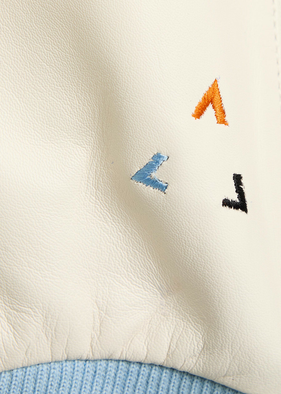 AN-Y1 Biker Padded Colour-blocked Leather Jacket White And Blue