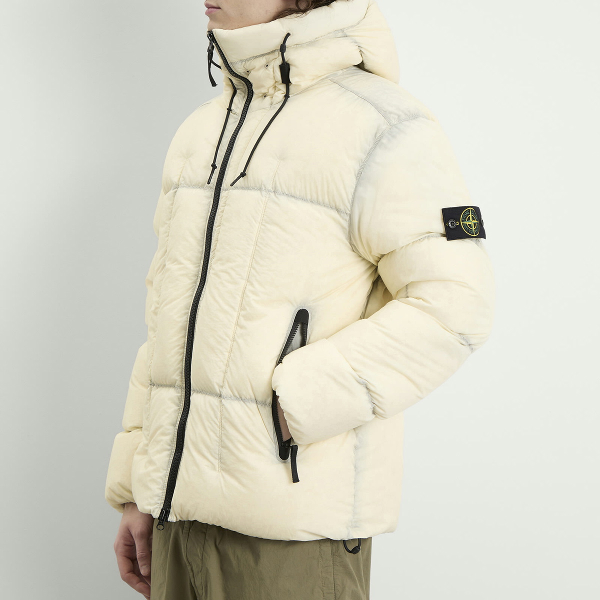 Stone Island Men's Seam Faded Light Nylon Tela Down Jacket in Ivory