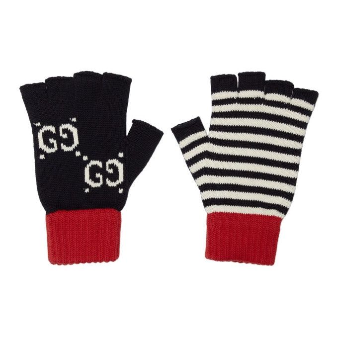 Photo: Gucci Navy and Red Striped GG Gloves