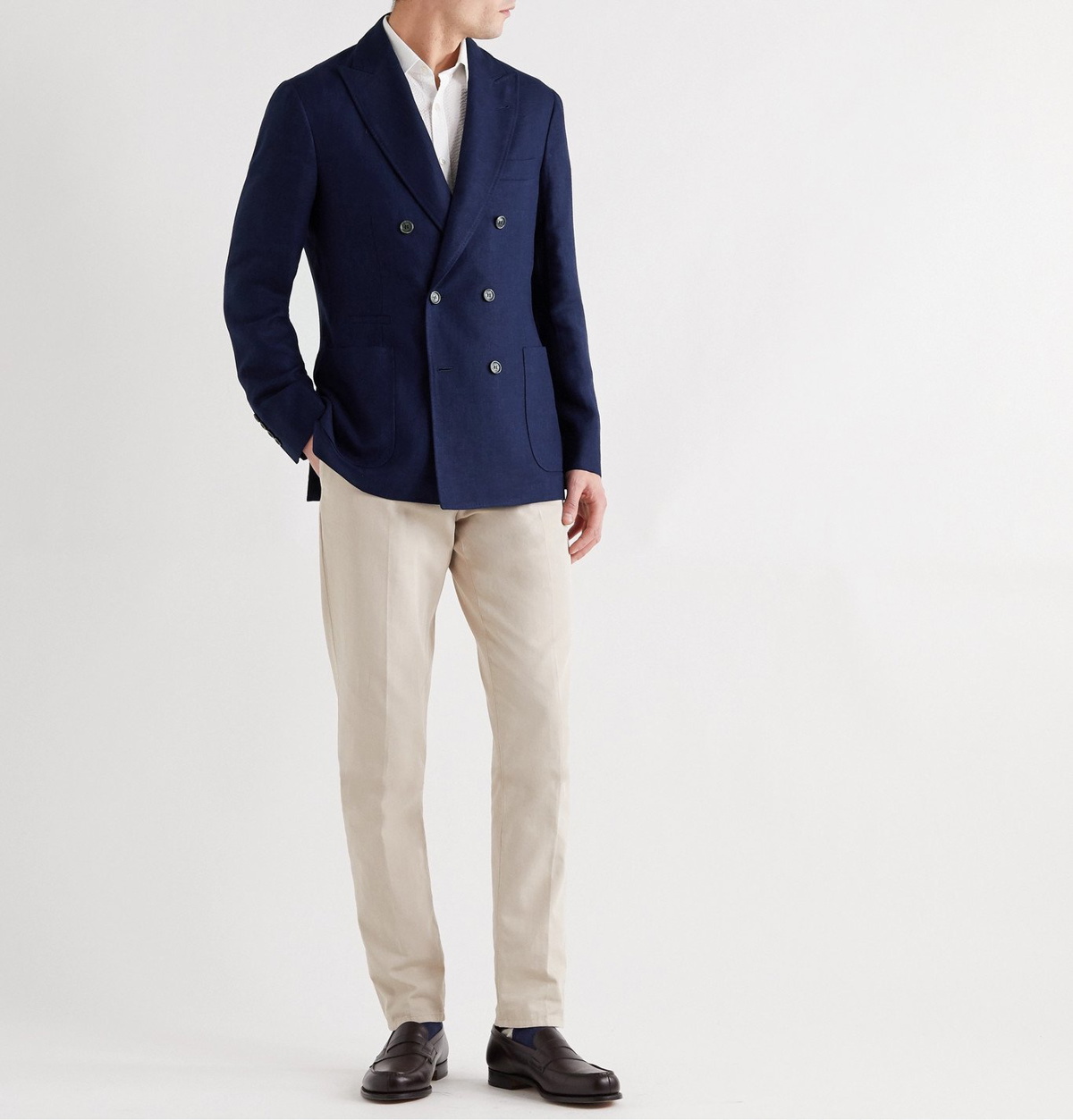Double-breasted wool and silk-blend blazer