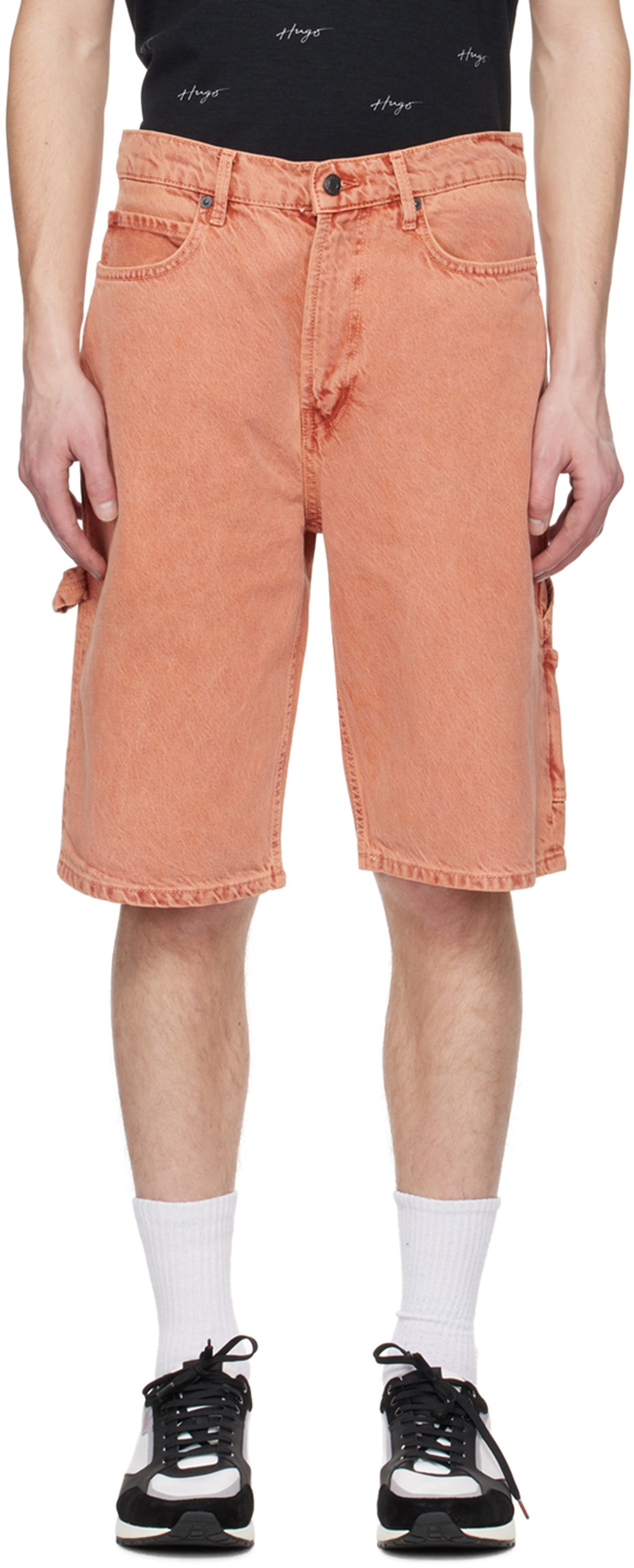 Hugo Orange Faded Denim Shorts Hugo Boss