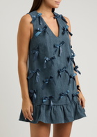 Sister Jane Lyrical Bow-embellished Denim Mini Dress Blue