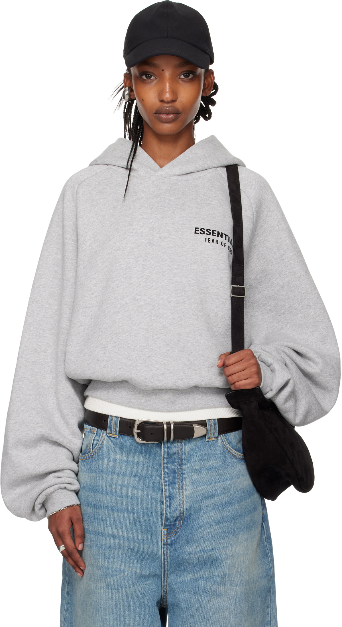 Fear of God ESSENTIALS Gray Fleece Cropped Hoodie Fear Of God