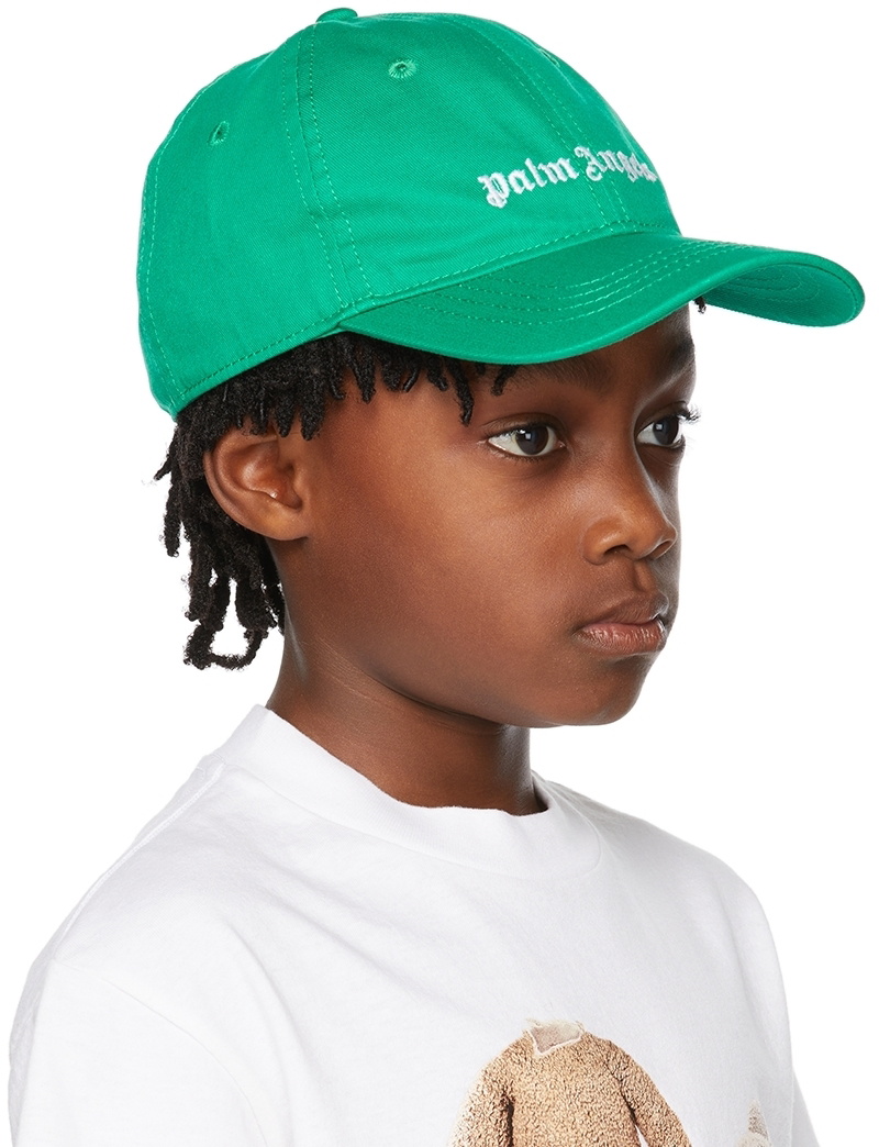 Palm Angels Kids Green & White Logo Cap Palm Angels