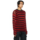 Raf Simons Black and Red Striped Open Knit Sweater