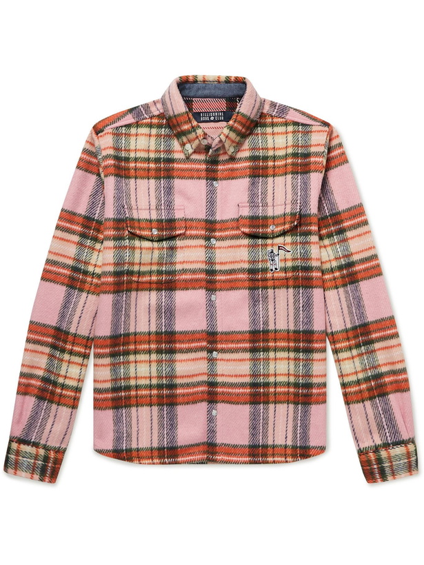 Photo: Billionaire Boys Club - Logo-Appliquéd Checked Brushed-Flannel Shirt - Pink