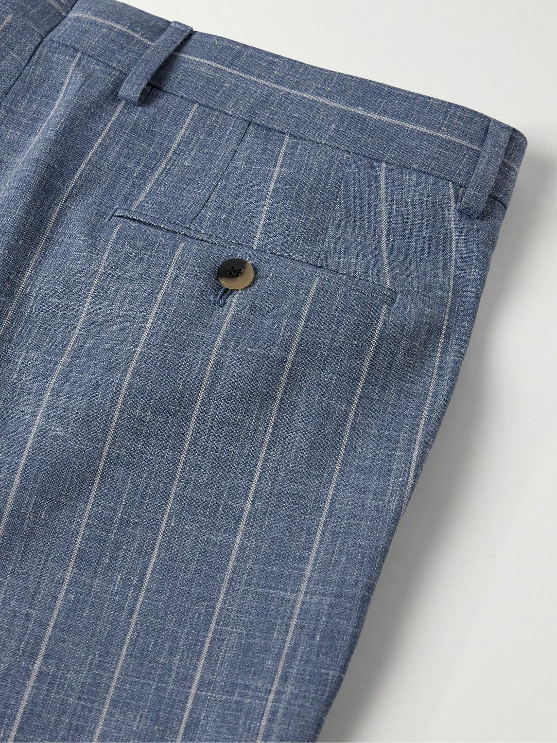Caruso - Slim-Fit Striped Wool, Silk and Linen-Blend Suit Trousers - Blue