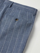 Caruso - Slim-Fit Striped Wool, Silk and Linen-Blend Suit Trousers - Blue