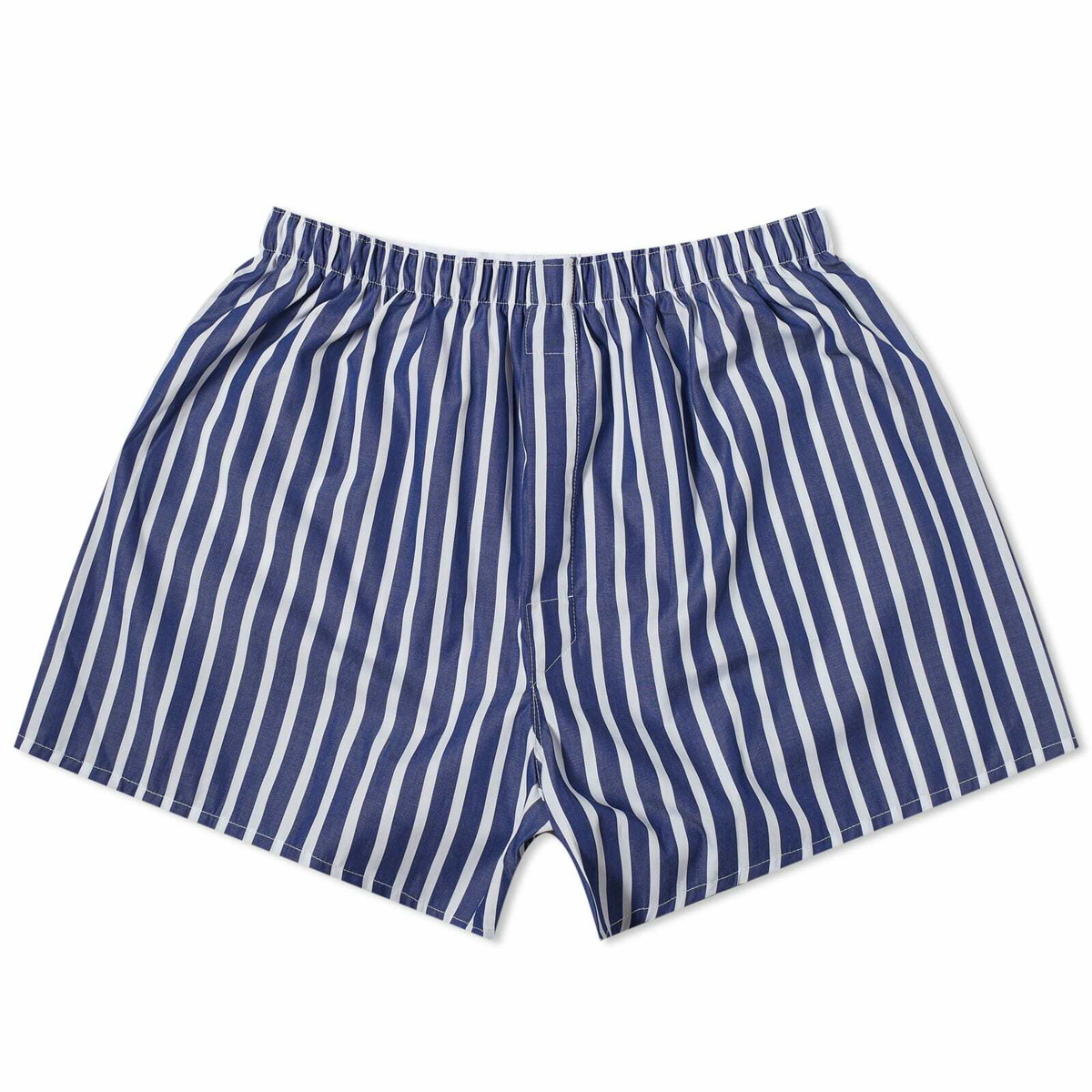 Sunspel Men's Boxer Shorts in Navy/White Stripe Sunspel