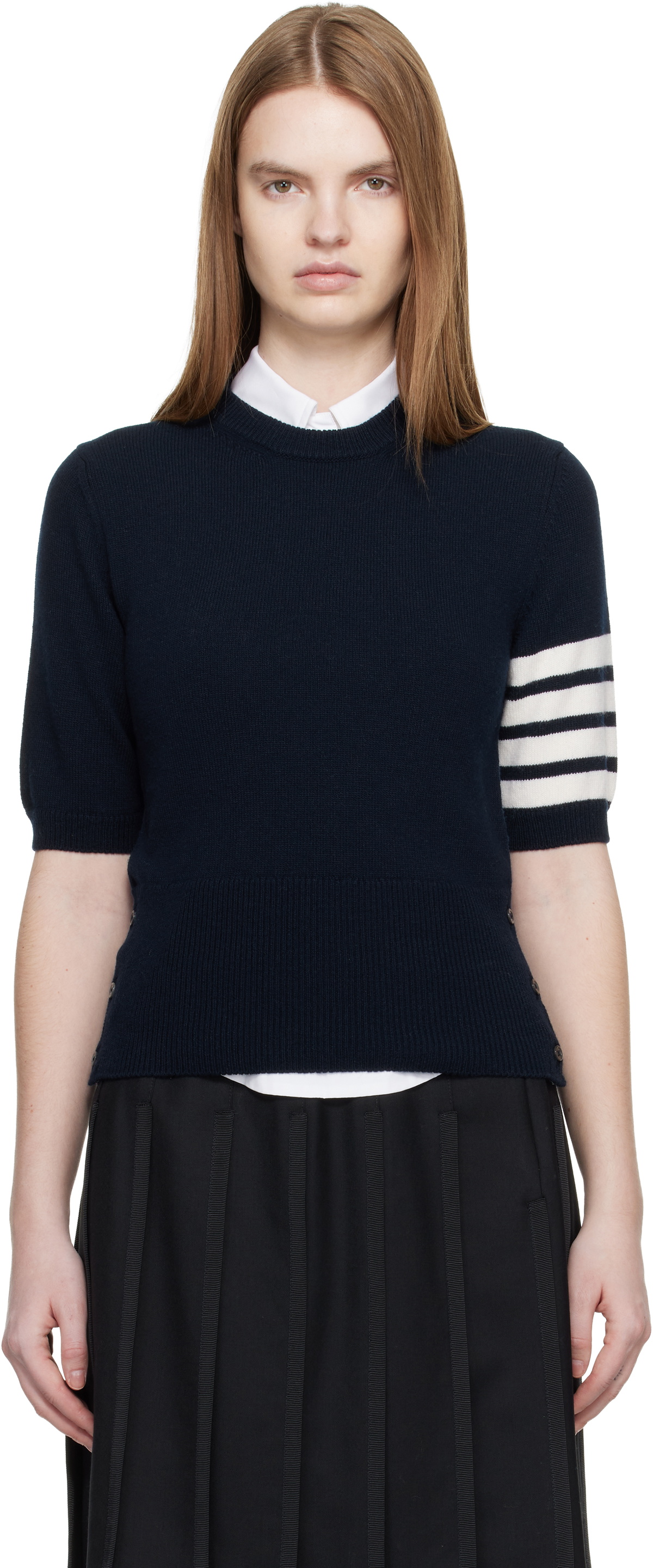 Thom Browne Navy Jersey Intarsia Classic Fit 4-Bar T-shirt