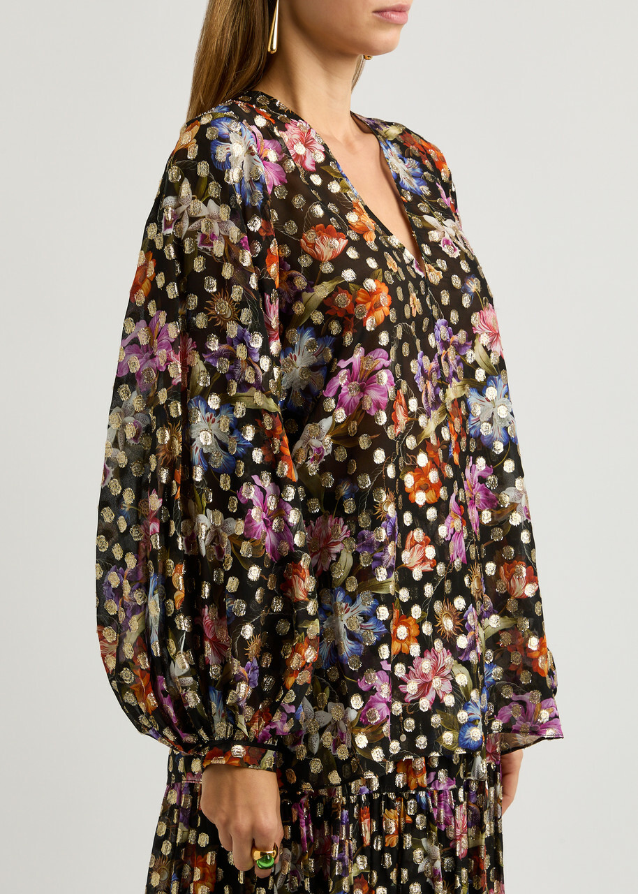 Borgo DE Nor Stellan Fil-coupé Floral-print Chiffon top Multicoloured