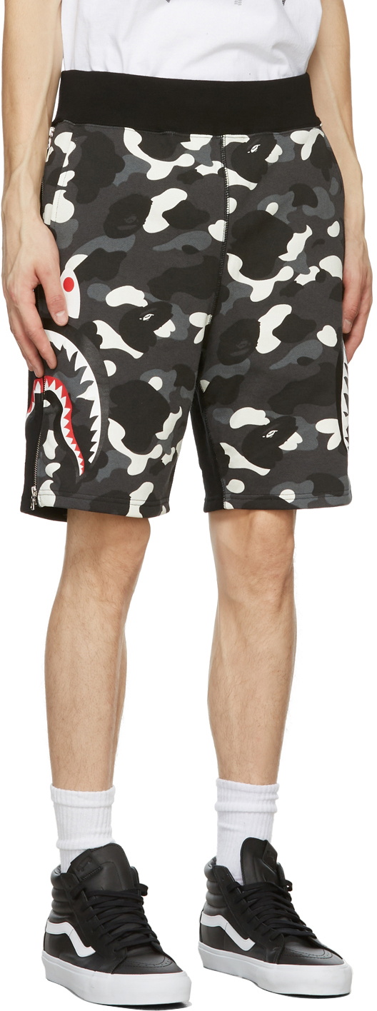 BAPE Black Camo Shark Sweat Shorts A Bathing Ape