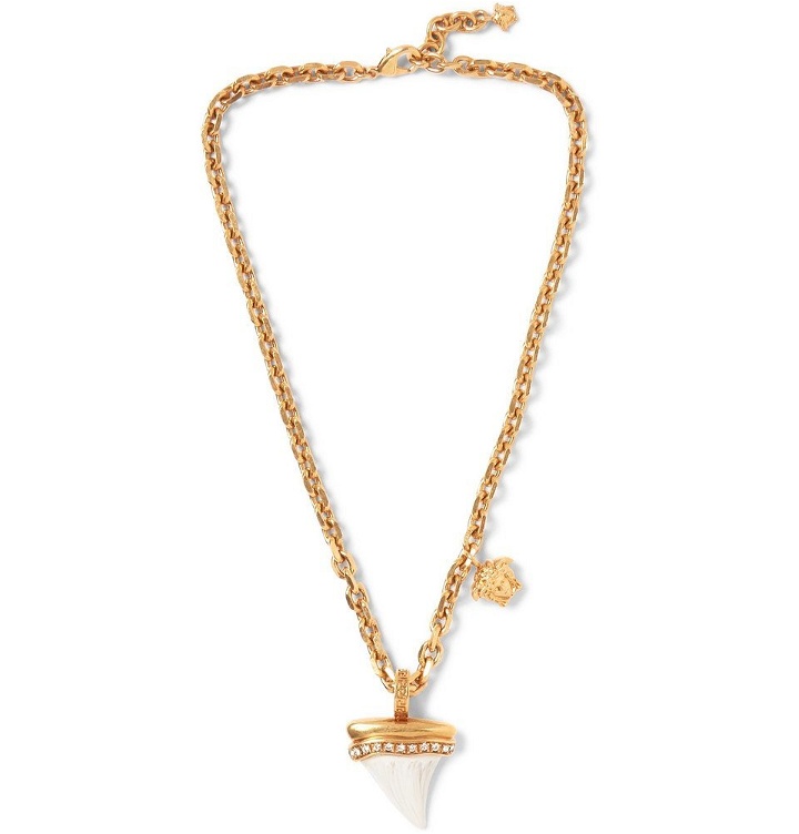 Photo: Versace - Gold-Tone, Crystal and Shark Tooth Necklace - Gold