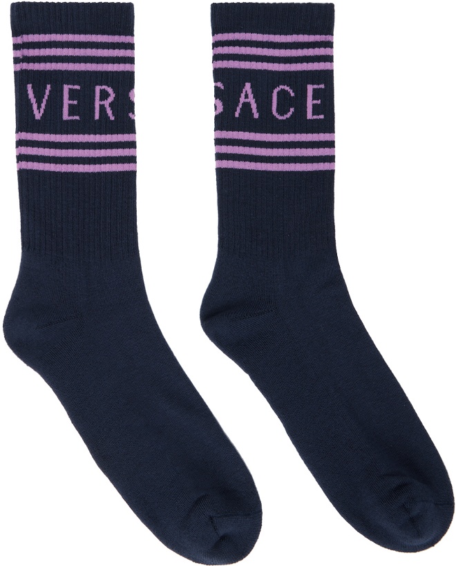 Photo: Versace Navy 90s Vintage Logo Socks