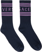 Versace Navy 90s Vintage Logo Socks