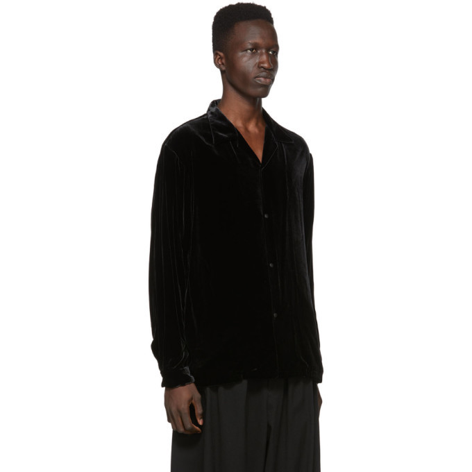 Sasquatchfabrix. Black Velvet Open Collar Shirt Sasquatchfabrix