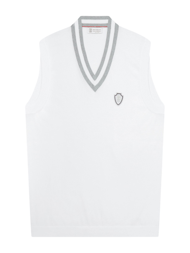 Photo: Brunello Cucinelli - Logo-Embroidered Cotton Golf Sweater Vest - White