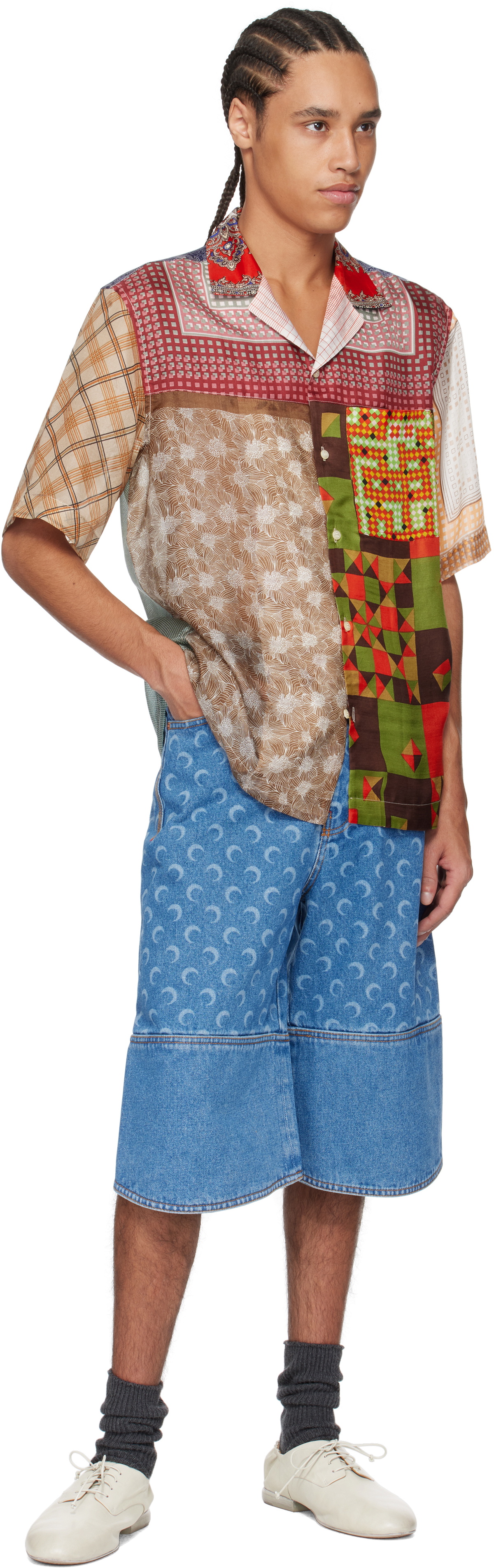 Marine Serre Multicolor Regenerated Silk Scarves Bowling Shirt