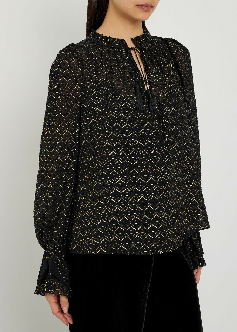 Veronica Beard Maxime fil Coupé Chiffon Blouse Black
