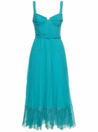 SELF-PORTRAIT - Pleated Chiffon Midi Dress W/lace