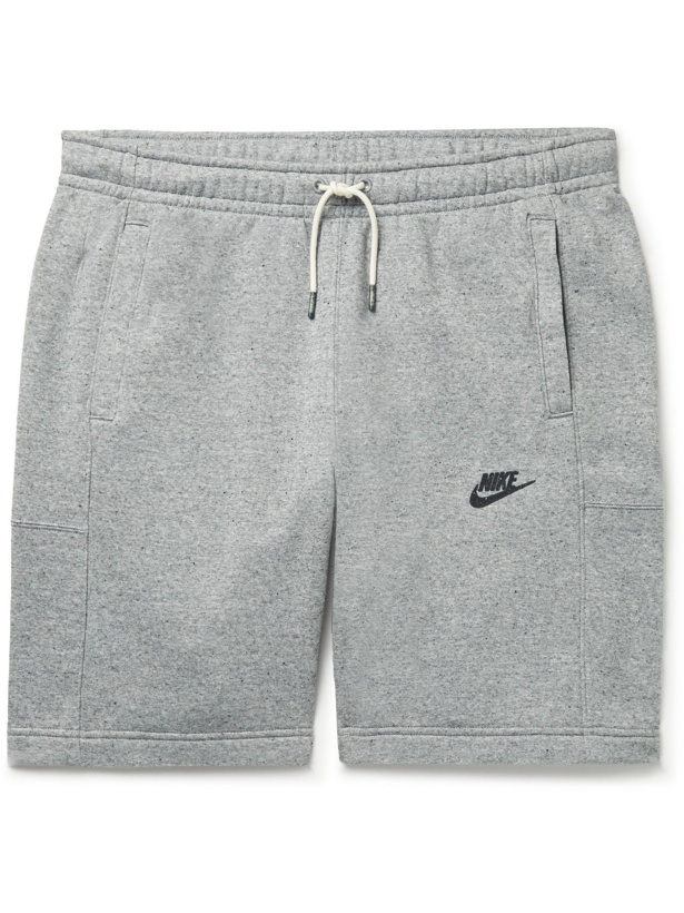 Photo: NIKE - Sportswear Logo-Appliquéd Cotton-Blend Jersey Drawstring Shorts - Gray