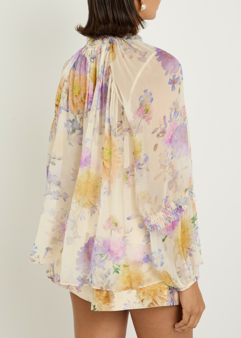 Zimmermann Luna Floral-print Georgette Blouse Cream