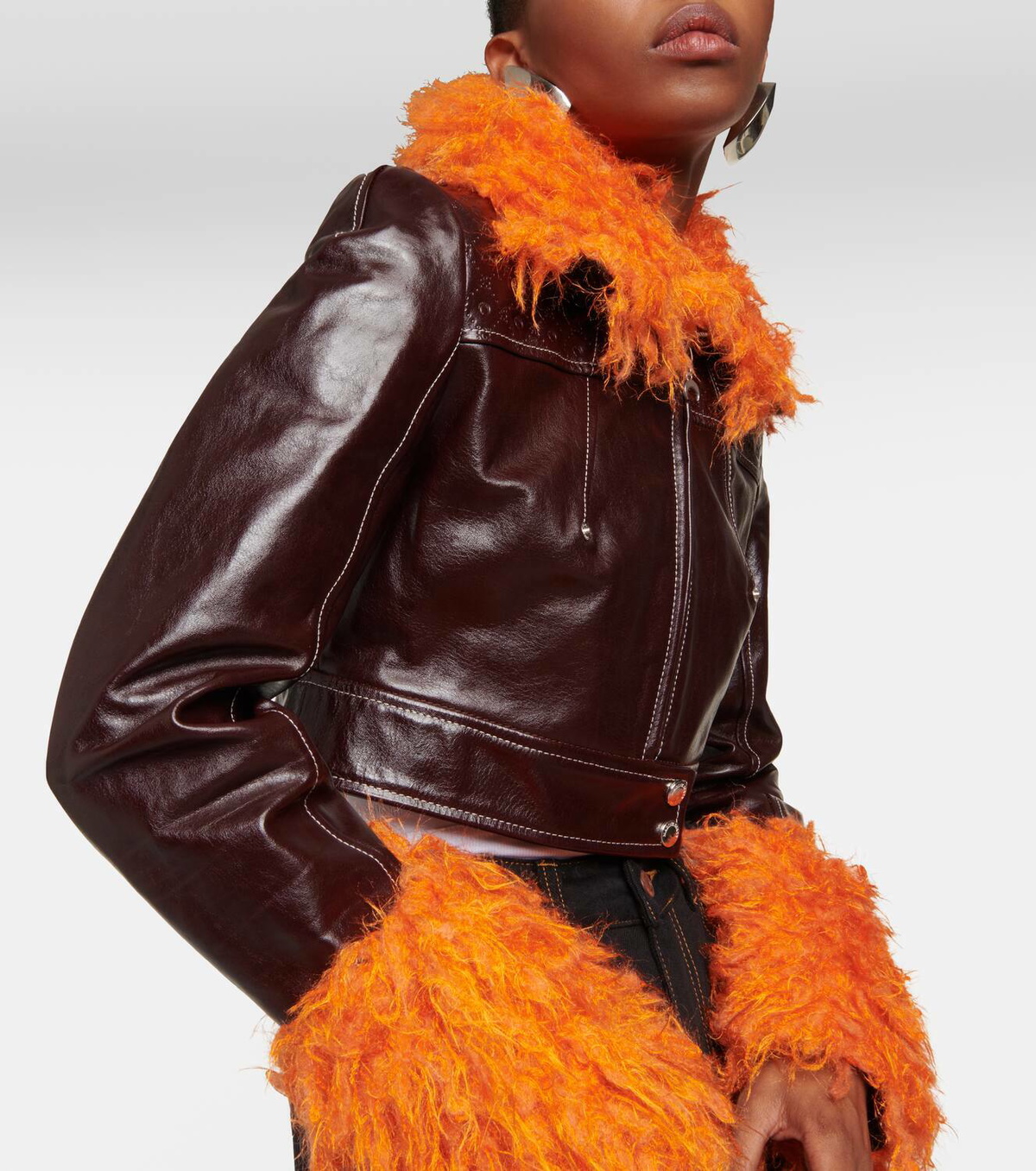 Marine Serre Faux fur-trimmed leather jacket Marine Serre