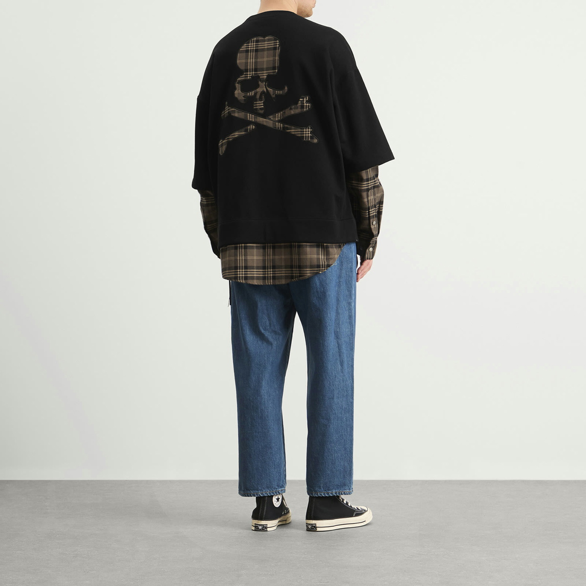 MASTERMIND WORLD Men's Layered Sweatshirt in Black X Gray Plaid