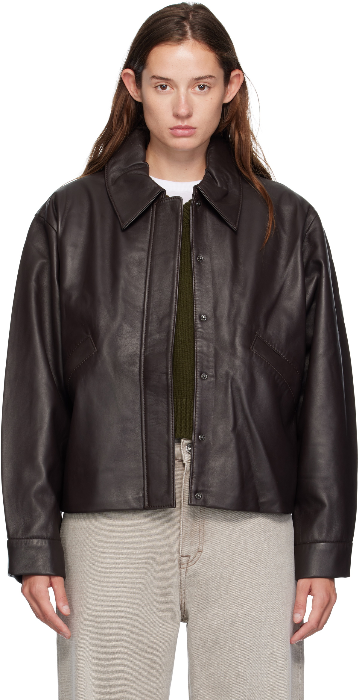 KASSL Editions Brown Short Lamb Leather Jacket
