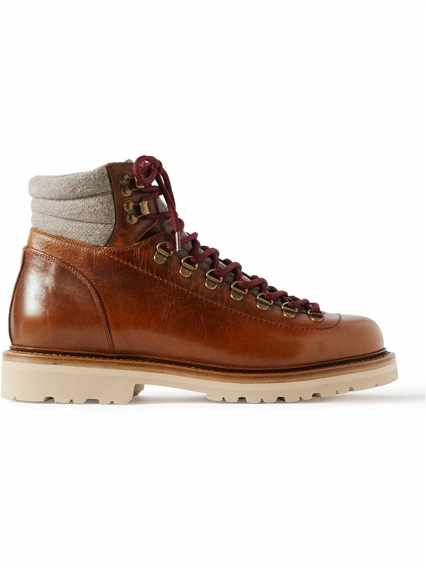 Photo: Brunello Cucinelli - Cashmere-Trimmed Leather Hiking Boots - Brown
