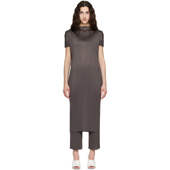 Photo: PLEATS PLEASE ISSEY MIYAKE Gray Monthly Colors June Midi Dress