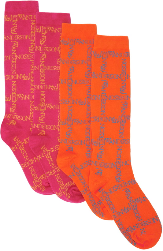 Photo: JW Anderson Orange & Pink Logo Grid Socks