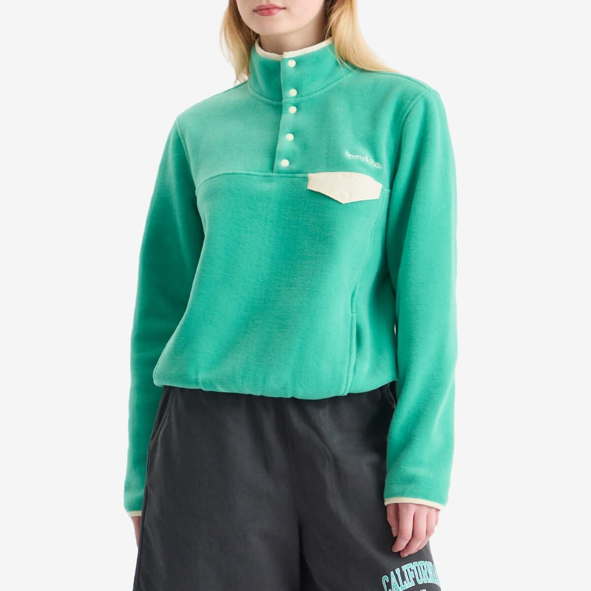 Sporty & Rich Women's Serif Logo Polar Sweatshirt in Spring Green Cream
