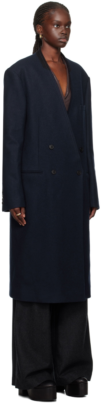 Collarless hot sale navy coat