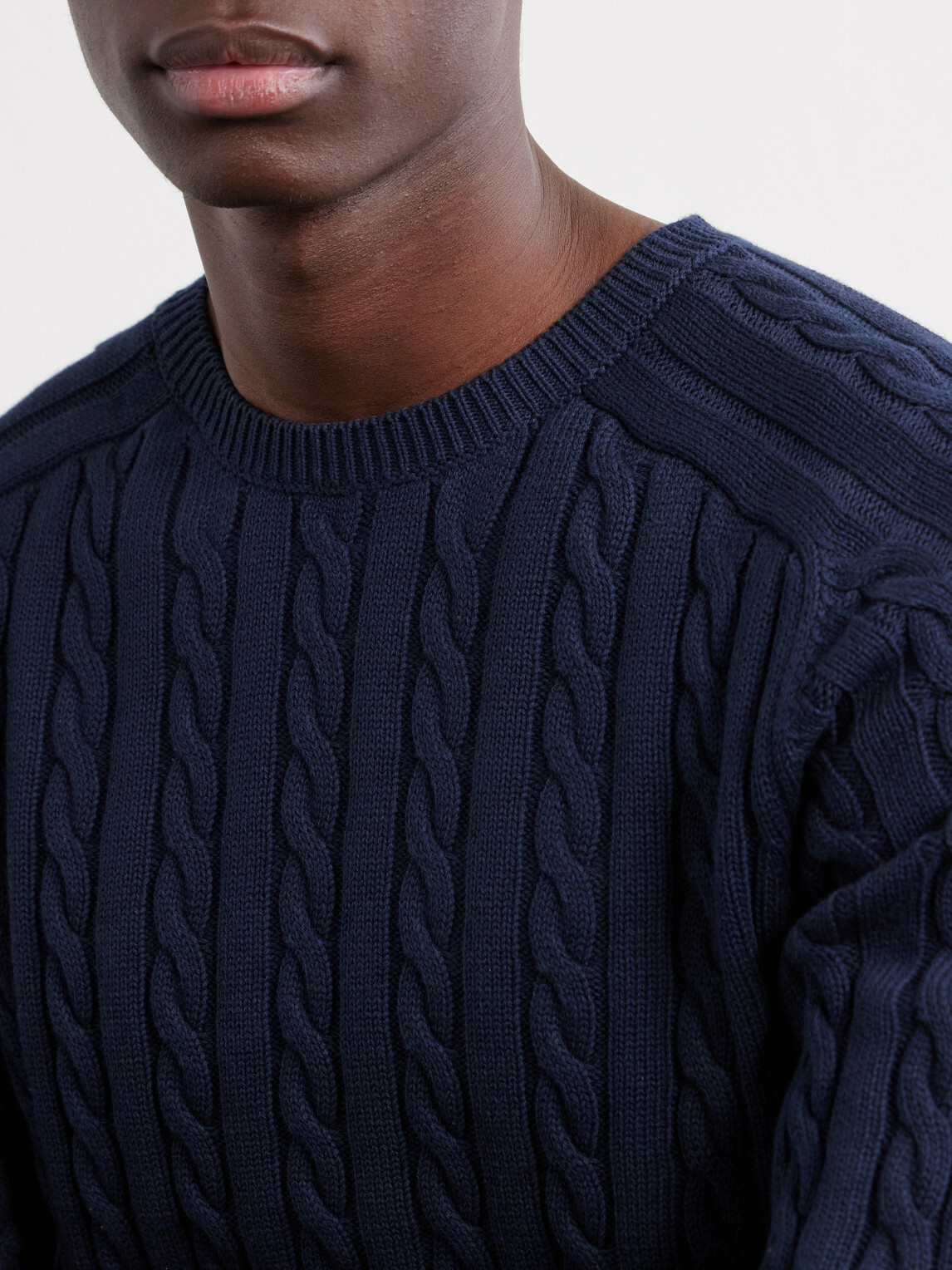 Beams Plus - Cable-Knit Cotton Sweater - Blue