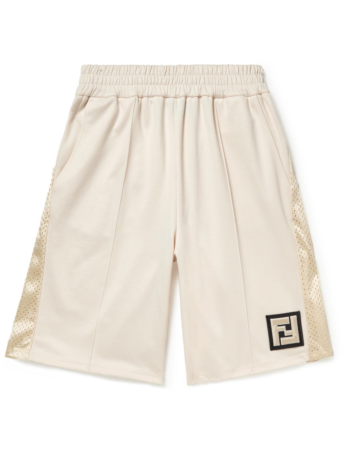 FENDI - Wide-Leg Logo-Appliquéd Mesh-Panelled Tech-Jersey Shorts