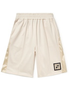FENDI - Wide-Leg Logo-Appliquéd Mesh-Panelled Tech-Jersey Shorts - Neutrals